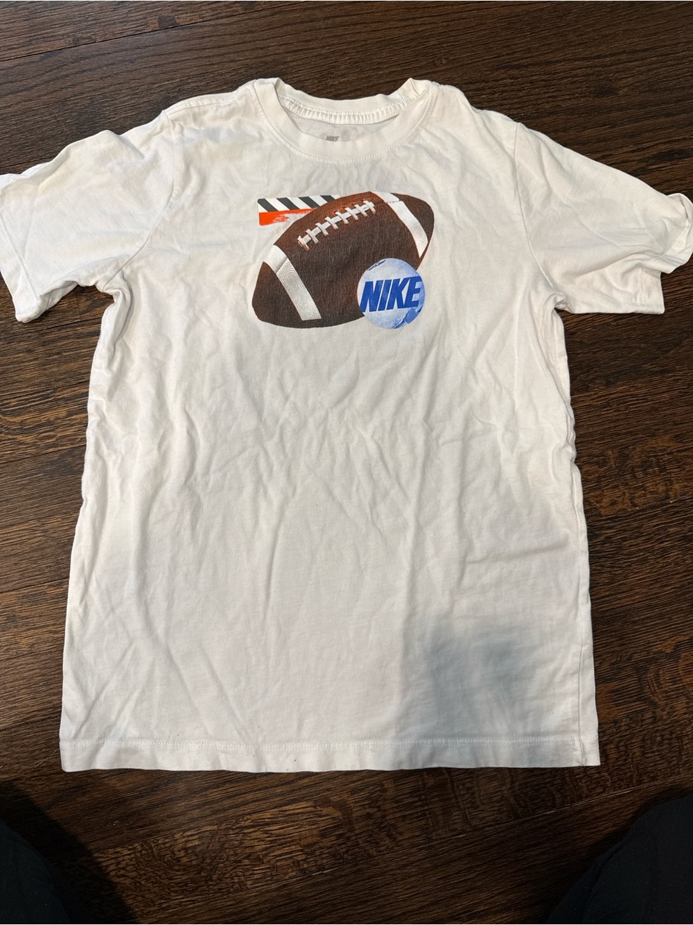 Nike White Short-Sleeve Tee with Football Graphic